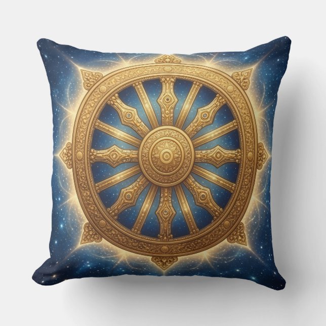 Almofada Golden Dhamma Chakra Arte Espiritual Símbolo Throw (Frente)