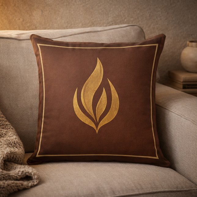 Almofada Golden Ember Glow Throw Pillow (Warm brown and gold flame accent for layered neutral living spaces.)