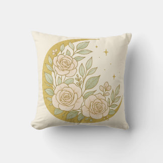 Almofada Golden Floral Crescent Moon – Elegant Botanical