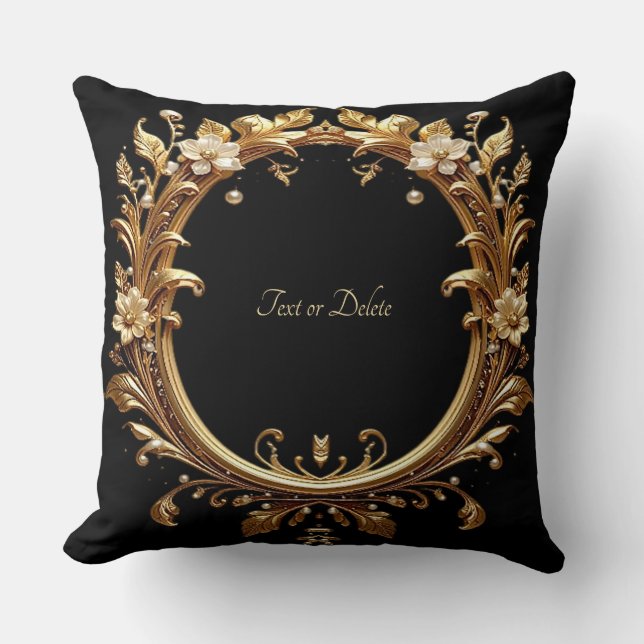Almofada Golden Floral Ornate Frame Throw Pillow (Frente)
