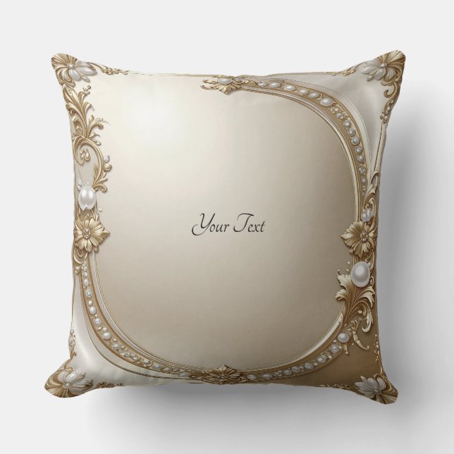Almofada Golden Ornate Frame with Pearls Throw Pillow (Frente)