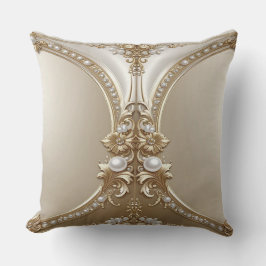 Almofada Golden Ornate Frame with Pearls Throw Pillow