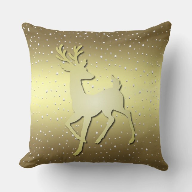 Almofada Golden Reindeer Snowy Holiday Throw Pillow (Frente)