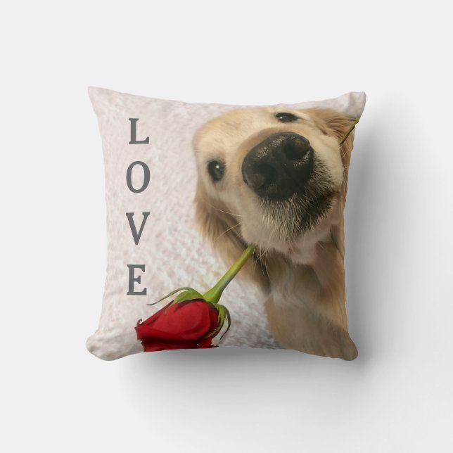 Almofada Golden retriever com amor personalizado rosa (Frente)