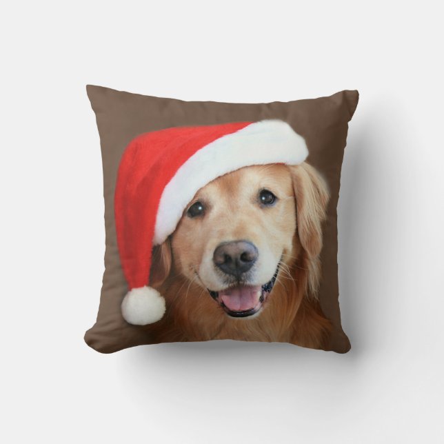 Almofada Golden retriever com chapéu do papai noel (Frente)