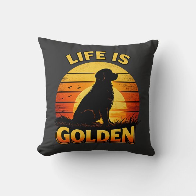Almofada Golden retriever life is golden sunset dog pillow (Frente)