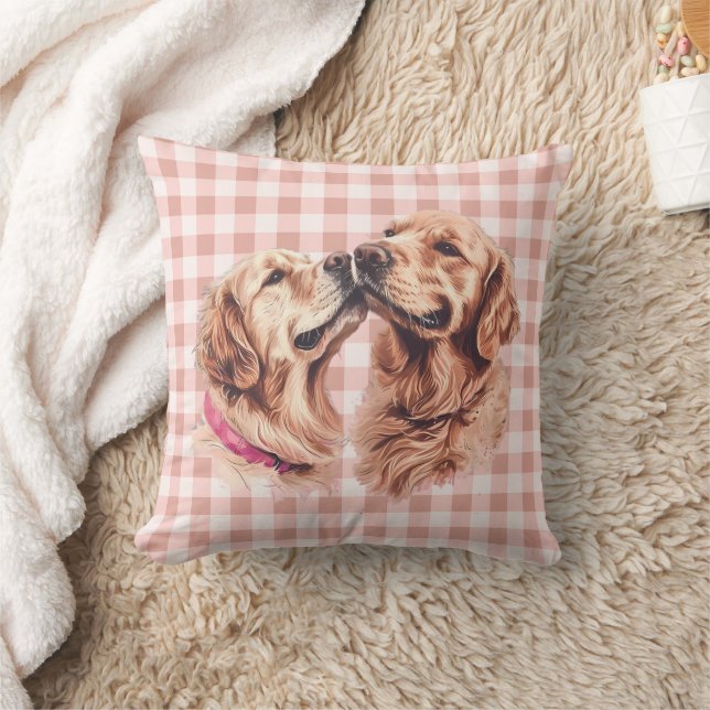 Almofada Golden Retriever Love Gingham Pattern (Cobertor)
