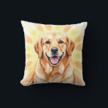 Almofada Golden Retriever Watercolor Sunray Art<br><div class="desc">A joyful Golden Retriever portrait in a soft watercolor style with a warm sunray background. This design captures happiness,  warmth,  and a welcoming aesthetic—perfect for dog lovers and cozy decor.</div>