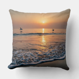 Almofada Golden Sunset Ocean Waves with Birds