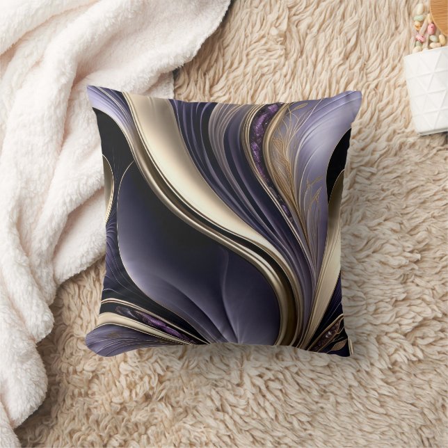 Almofada Golden Veil - Luxurious Gold and Violet Abstract (Cobertor)