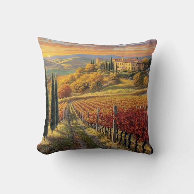 Almofada Golden Vineyard Path – Square Throw Pillow (Frente)