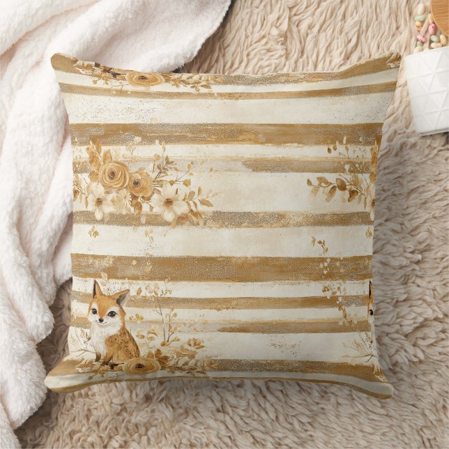 Almofada Golden Woodland Fox & Owl Stripe Pattern (3) (Cobertor)