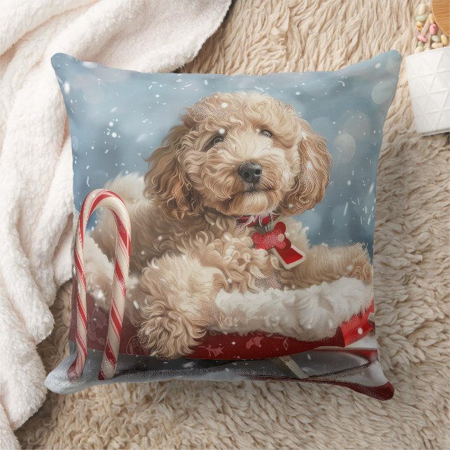 Almofada Goldendoodle Cachorro Natal Festivo (Cobertor)