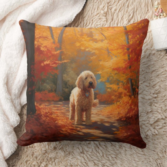 Almofada Goldendoodle no outono deixa cair inspiração (Cobertor)