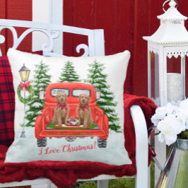 Almofada Goldendoodles Caminhão Vermelho Antigo Nome da Fam