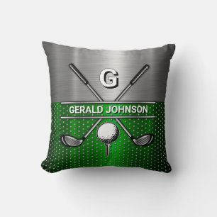 Almofada Golf Monograma Verde Metálico e Prata