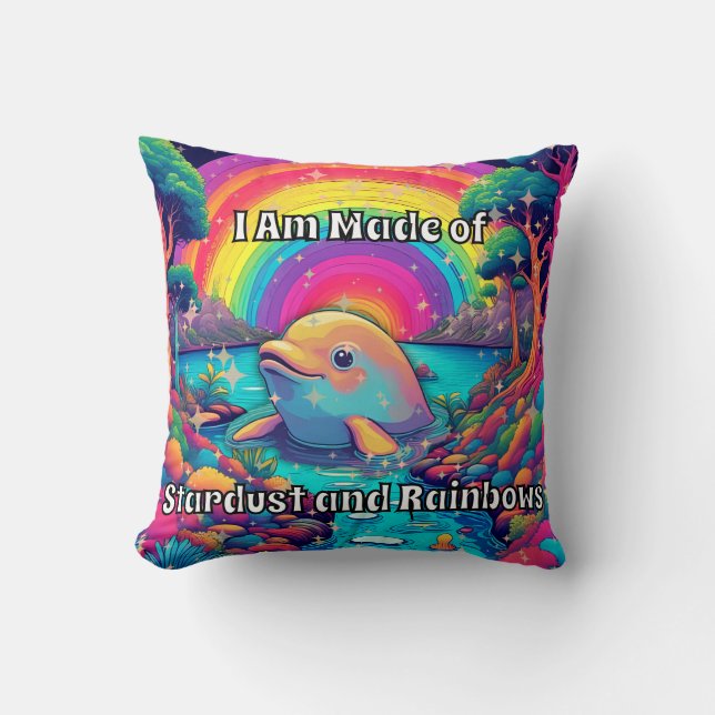 Almofada Golfinho Psicodélico Sou Feito de Esteira e Chuva (Frente)