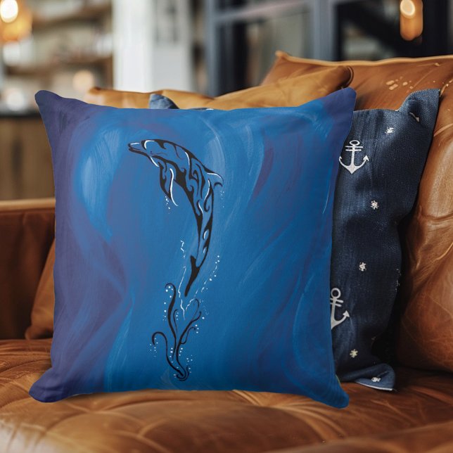 Almofada Golfinho Tribal Azul (Criador carregado)