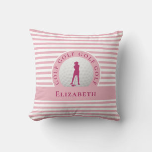 Almofada Golfista Nome Personalizado Monogramado Rosa Chic