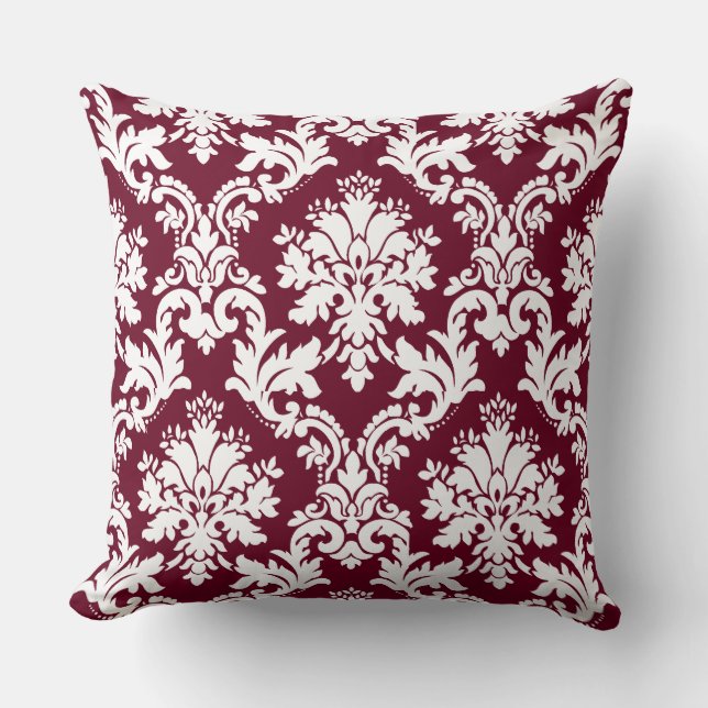 Almofada Gorgeous Burgundy Damask Floral Patterno (Frente)