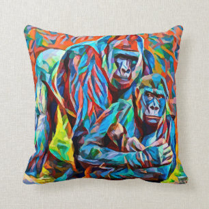 Almofada Gorilla Ape Family Abstrato animais de arte selvag