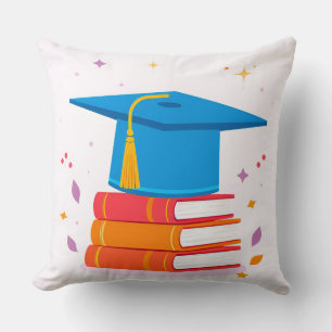 Almofada Gorra de Graduação Azul Com Livros