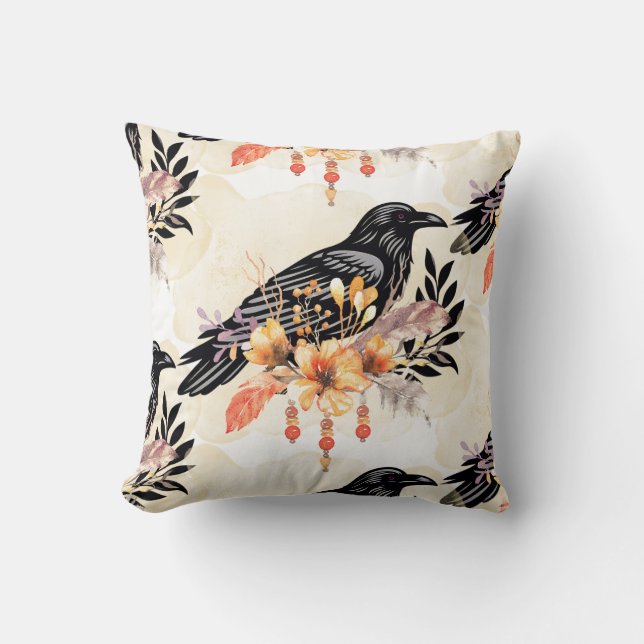 Almofada Goth Raven Throw Pillow (Frente)