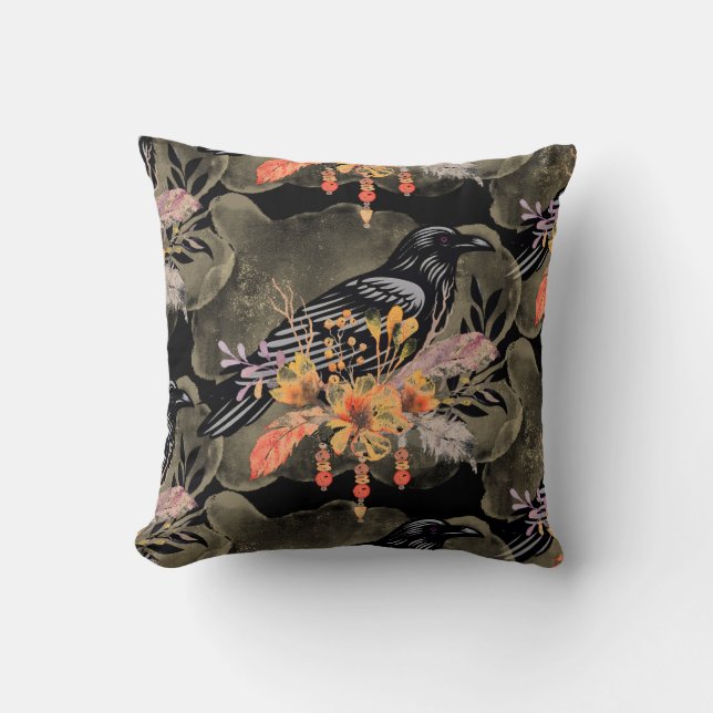 Almofada Goth Raven Throw Pillow (Frente)