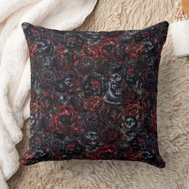 Almofada Gothic Black Cat & Dark Flowers Pattern (Cobertor)