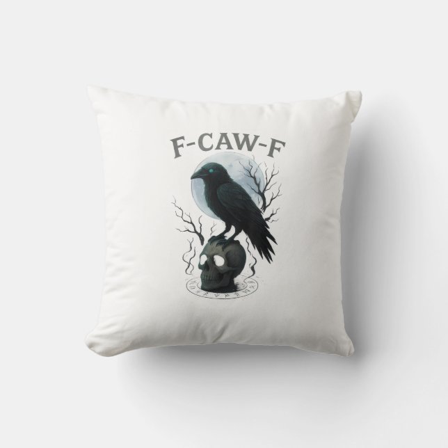 Almofada Gothic Crow F Caw F Raven Skull Halloween Graphic  (Frente)