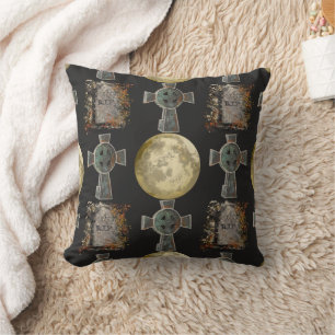 Almofada Gótica R.I.P. Headstone Celtic Cross Full Moon Art