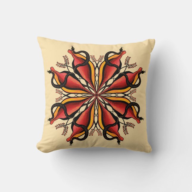 Almofada Gótico Cobra Estilo de Tatuagem da Flor (Frente)