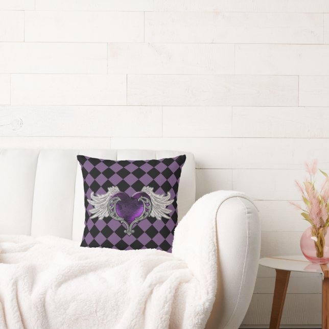 Almofada Gótico Coração Roxo com Travesseiro decorativo Anj (Sofá)