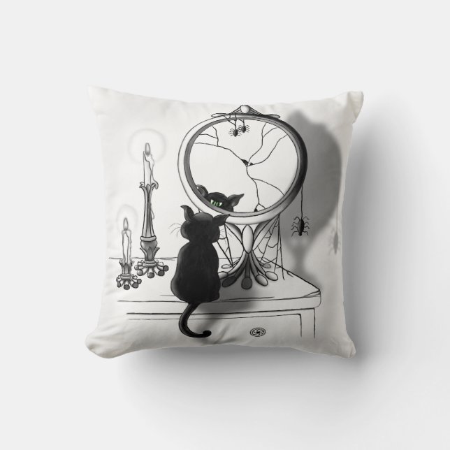 Almofada Gótico Negro Negro Quebrou o Dia das Bruxas Espelh (Frente)