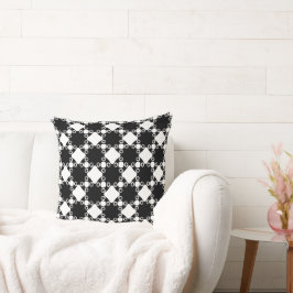 Almofada Grade Abstrato Preto e Branco em Forma de Diamante