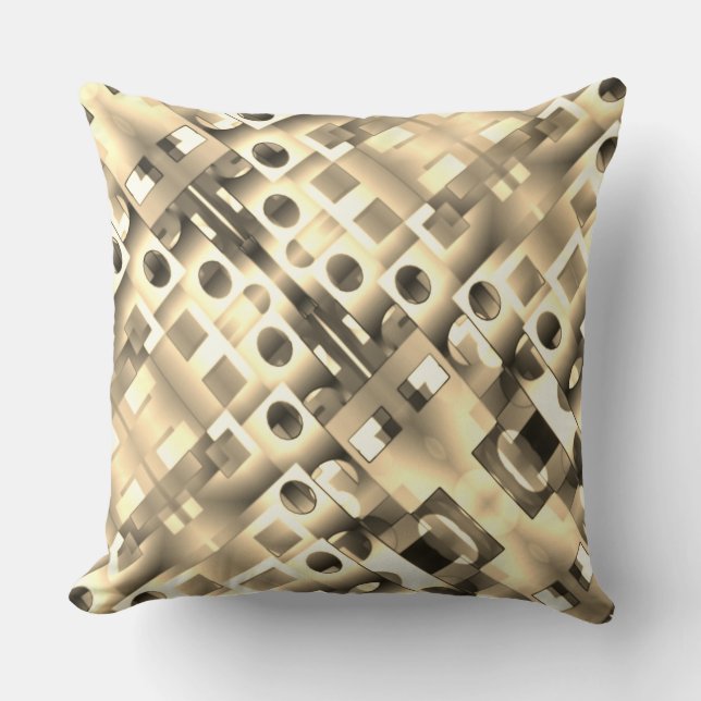 Almofada Gradiente bege de quadrados e retângulos com orifí (Frente)