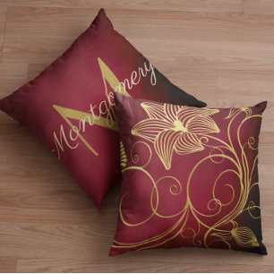 Almofada Gradiente Dourado Floral Personalizado da Borgonha