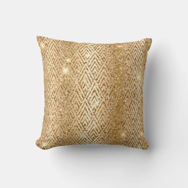 Almofada Gradiente Metálico Dourado e Glitter Glam Art Déco (Frente)