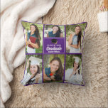 Almofada Graduação Personalizada da Colagem de Fotos do For<br><div class="desc">Este moderno travesseiro de colagem com fotos de formando roxo apresenta as suas 6 fotografias de estudantes favoritas. Este presente de manutenção da graduação apresenta tipografia branca clássica do seu segundo grau ou nome da faculdade para a classe de 2025. Personalize esta decoração de quarto bonitinha com o seu ano...</div>