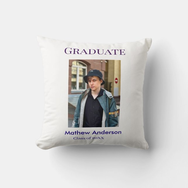 Almofada Graduation photo name class of 20XX blue simple bo (Frente)