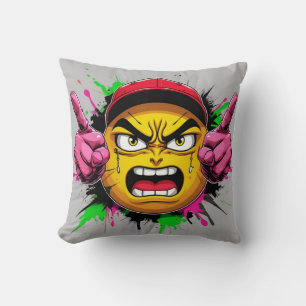 Almofada "Graffiti Emoji Rage – Rosto Irritado com Boné e D