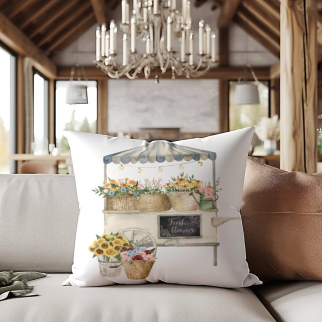 Almofada Gráfico de Mercado Flor Cores Aquáticas (In situ)