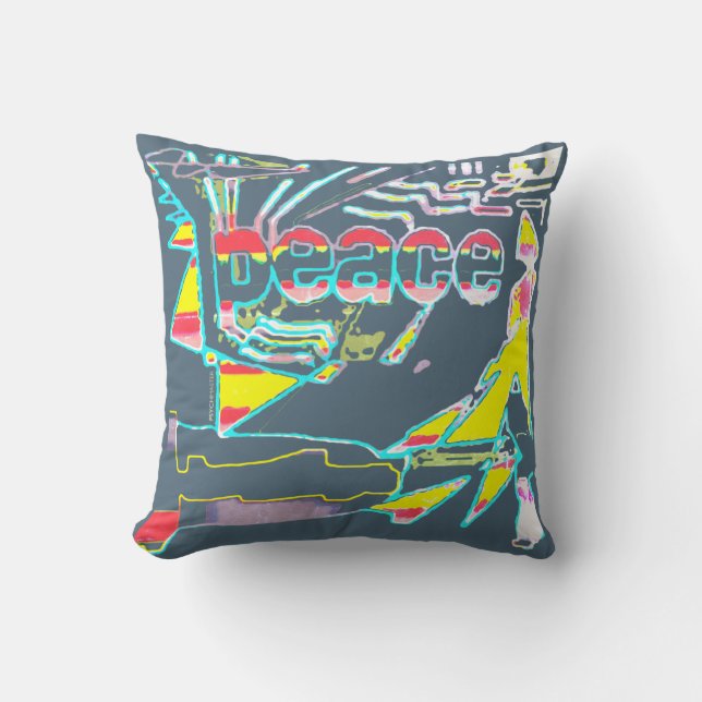 Almofada Gráfico de Paz Amarelo Amarelo-Amarelo-Aqua Branco (Frente)