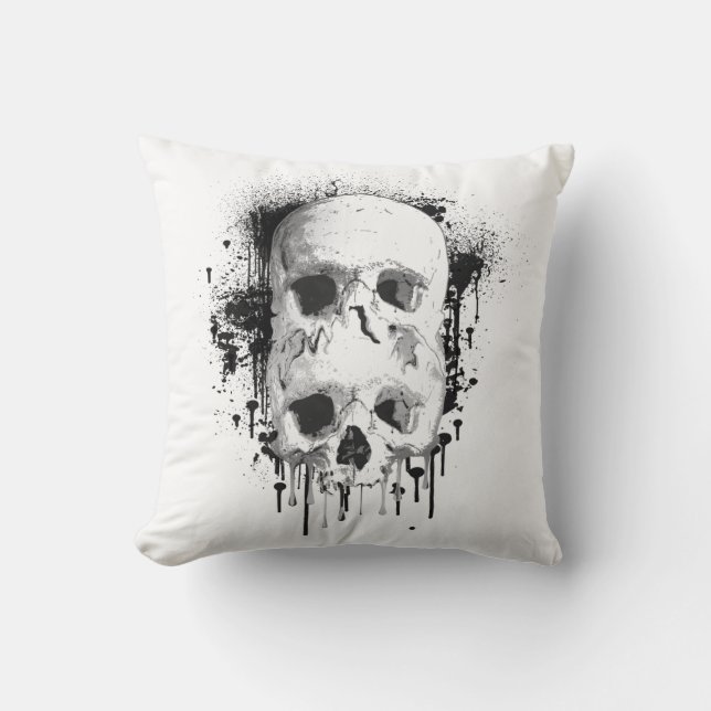 Almofada Gráfico de respingo de tinta preta Skull Drip (Frente)