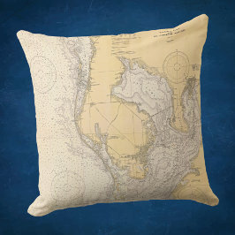 Almofada Gráfico náutico antigo da Baía Tampa da Flórida