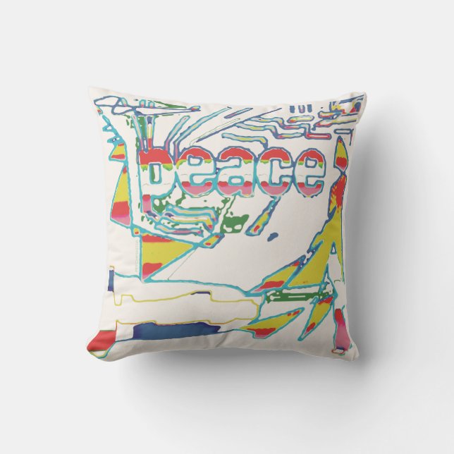 Almofada Gráfico "Paz", Vermelho Amarelo Aqua Rosa em Esbra (Frente)