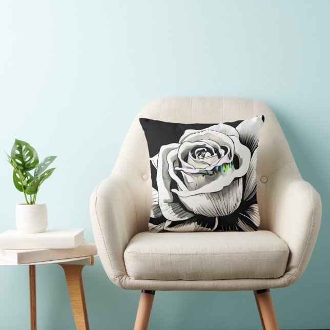 Almofada Gráfico Solteiro de Rosa preto e branco (Cadeira)