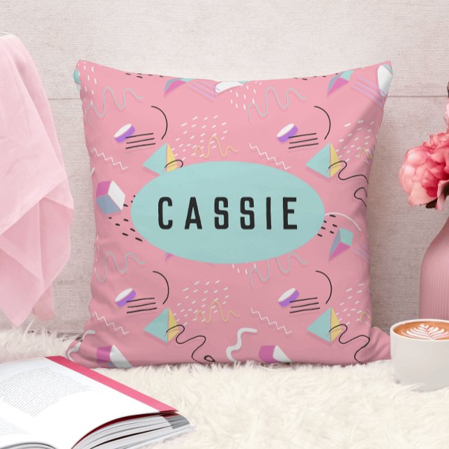 Almofada Gráficos de retorno de imagem rosa divertido 1990s (Criador carregado)