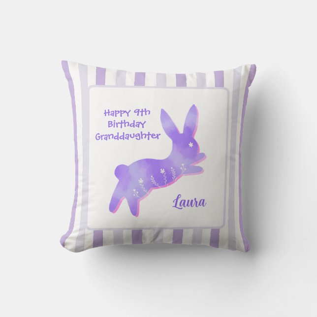 Almofada Granddaughter 9th Birthday Purple Cute Hoppy Bunny (Frente)