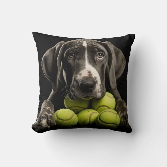 Almofada 🐕 Grande cachorrinho de Dane com 🎾 bolas de têni (Frente)